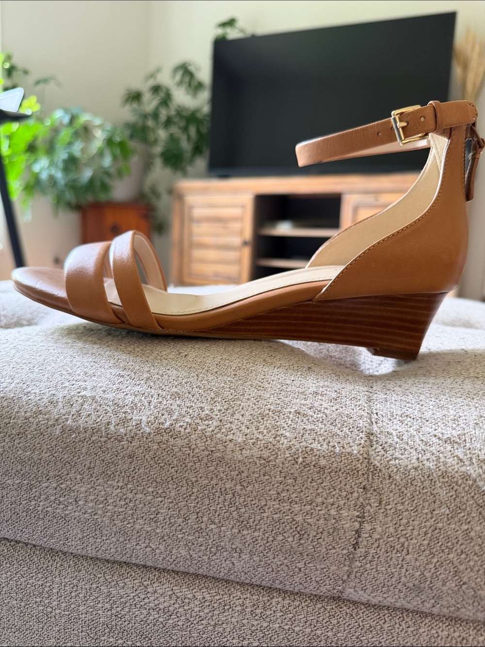 Cole Haan Tan Leather Two-Strap Ankle Strap Heels - Picture 2 of 8
